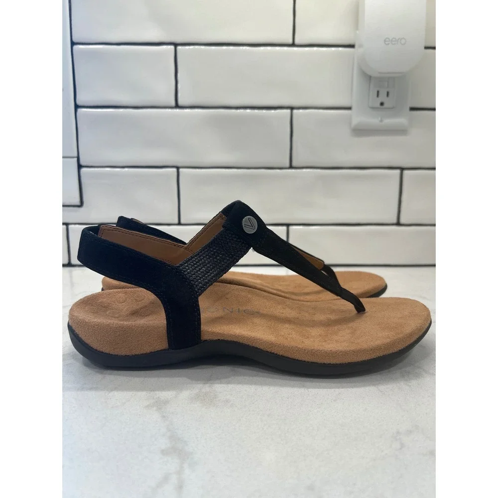 Vionic Brea Sandals Women 7.5 Black Comfortable Orthotic T-Strap Slingback